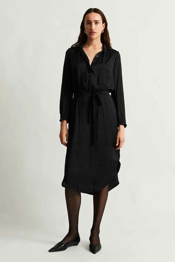 RAQUEL ALLEGRA SATIN BELTED SHIRT DRESS DROP SHOULDER SIDE SPLIT SIZE: 0