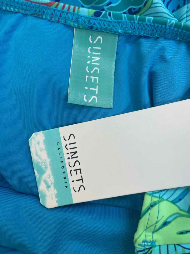SUNSETS NWT! TESSA TIE HIGH RISE BLUE/GREEN SWIM SUIT SET SIZE S
