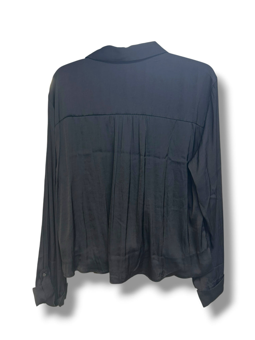 NWT ANTHROPOLIGIE BLACK SATIN WRAP FRONT V NECK BLOUSE SIZE LARGE