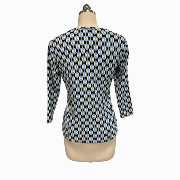 MCLAUGHLIN CATALINA CLOTH DOTTED PRINT 3/4 SLEEVE BLUE/BLACK TOP SIZE XS