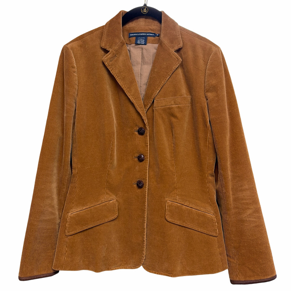 RALPH LAUREN VINTAGE CORDUROY LEATHER TRIMMED RIDING BLAZER SIZE 10