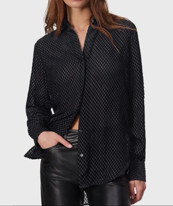 RAG & BONE LILA BURNOUT BLACK VELVET BUTTON DOWN SILK BLEND BLOUSE SIZE XXSMALL