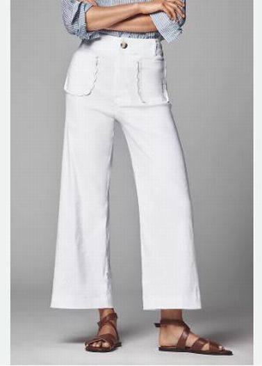 ANTHROPOLOGIE MAEVE THE COLETTE SCALLOP POCKET CROPPED WIDE LEG WHITE PANTS