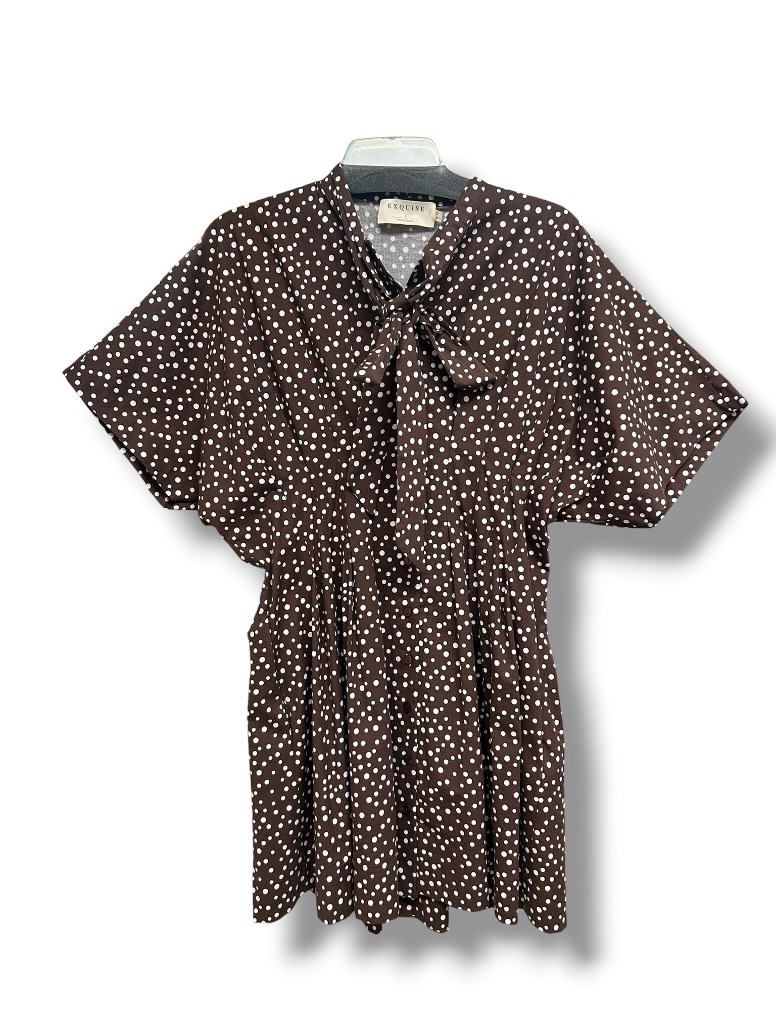 NWT ANTHROPOLOGIE EXQUISE THE TOBIE SHIRT DRESS BROWN POLKA DOT SIZE LARGE