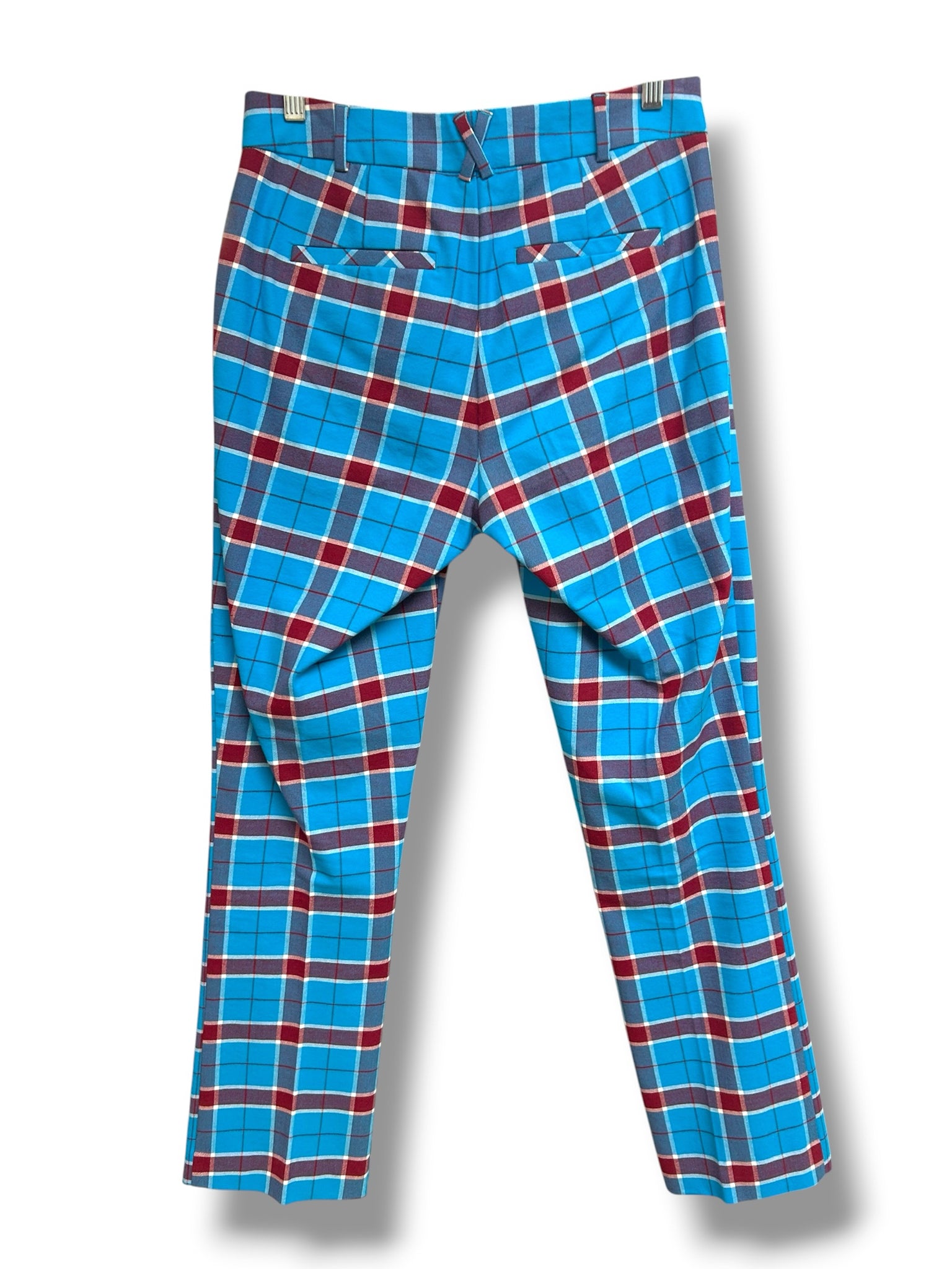 ANTHROPOLOGIE THE SLIM KICK FLARE BLUE PLAID PANTS SIZE 4