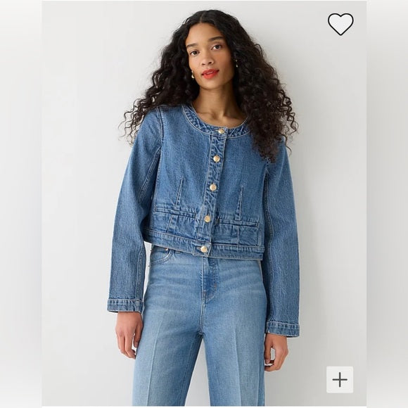 JCREW LOUISA LADY CROP CREST DENIM BUTTON FRONT JACKET SIZE 16