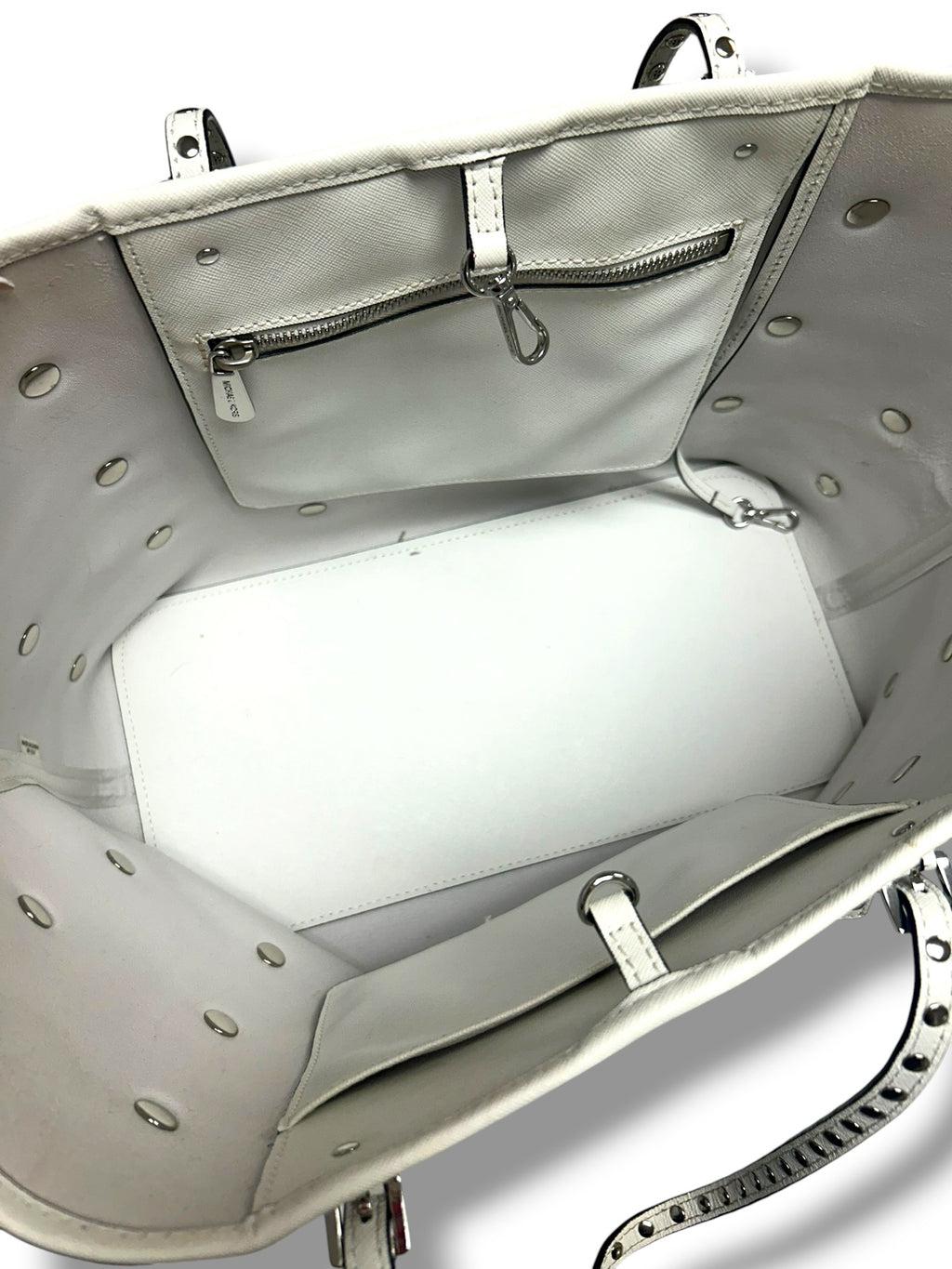 MICHAEL KORS JET SET POLKA DOT SILVER STUDDED TRAVEL BLACK WHITE TOTE