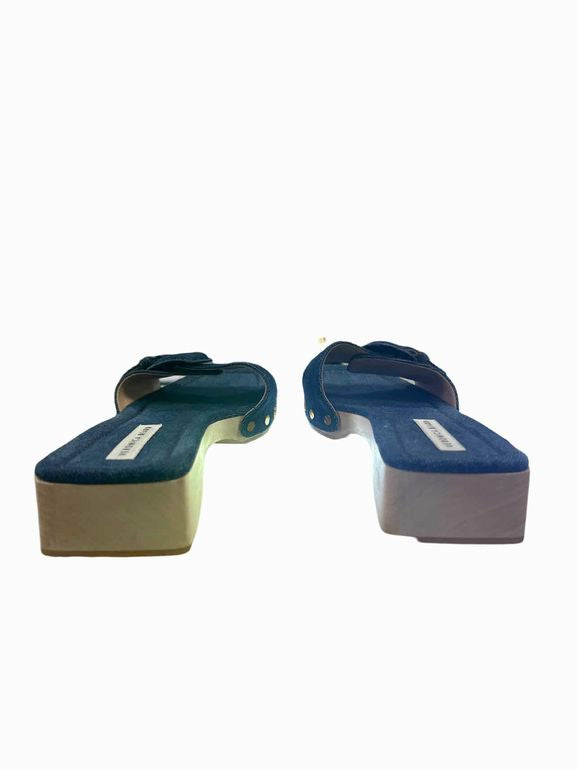 VERONICA BEARD DAVINA SLIDE SANDAL DENIM WOOD CLOG SIZE: 11