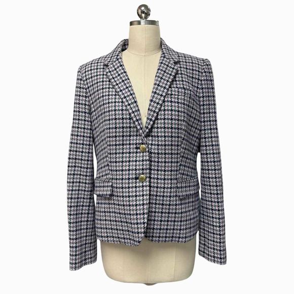 JCREW SCHOOLBOY BLAZER PINK PATTERNED MULTI-COLOR HOUNDSTOOTH SIZE 14