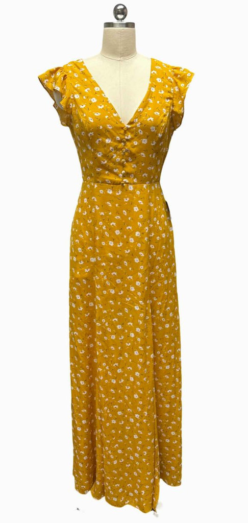 LULUS NWT! FLORAL OPEN BACK YELLOW MAXI DRESS SIZE M