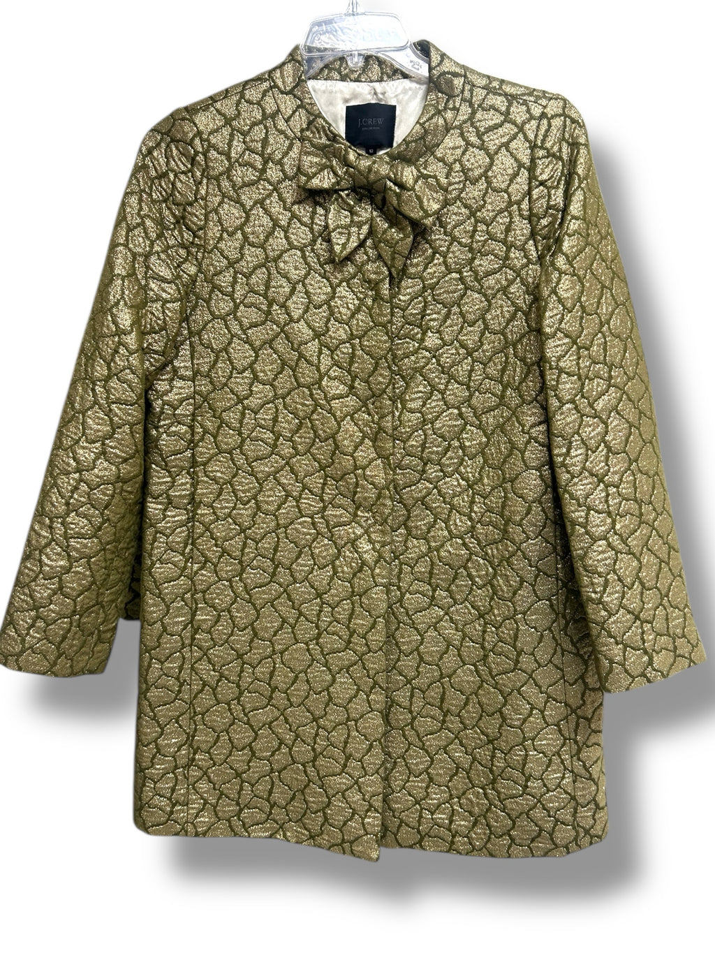 JCREW GREEN GOLD METALLIC BROCADE DRESS COAT SIZE 12