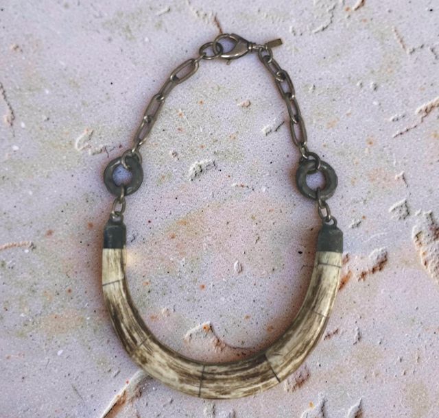 DEBE DOHRER BOAR TUSK ARTISAN OXIDIZED BRASS NECKLACE