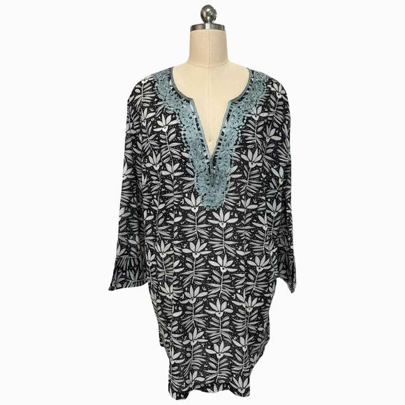 BLUETHREADS BOUTIQUE AURORA BLACK/WHITE TUNIC SIZE XL