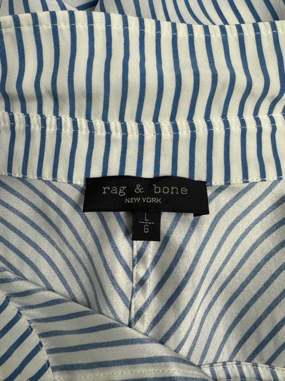 RAG & BONE JENNIE 100% SILK SPLIT HEM BLUE/WITE BUTTON DOWN SIZE L