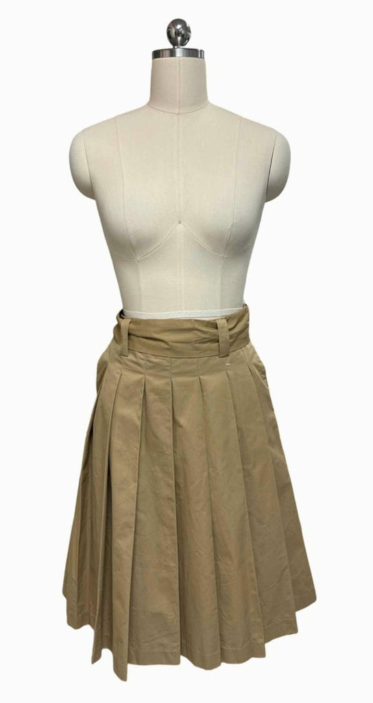 ENGLISH FACTORY NWT! BRITISH KHAKI PLEATED MIDI SKIRT POCKETS SIZE XS