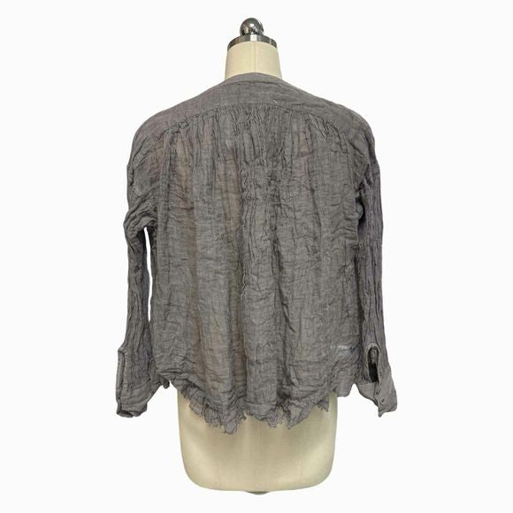 GASA JAPAN JAPAN LINEN BOHO BROWN BLOUSE SIZE XS
