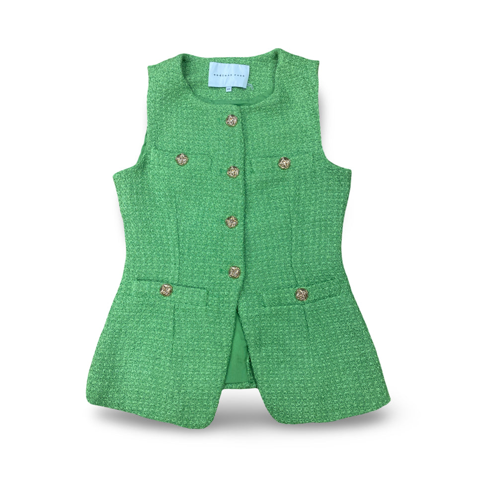 ENDLESS ROSE KELLY GREEN TWEED SPLIT TOP SHORT SET SIZE XS