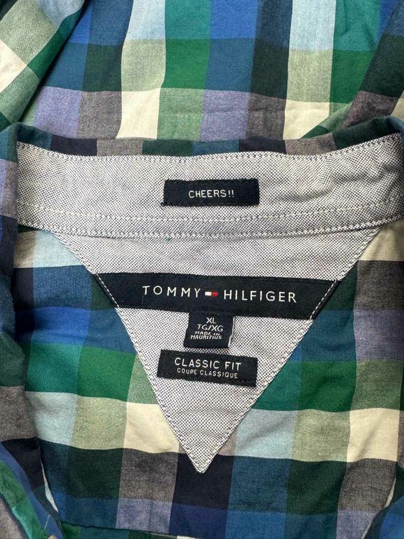 TOMMY HILFIGER PLAID OXFORD NAVY/GREEN SHIRT SIZE XL