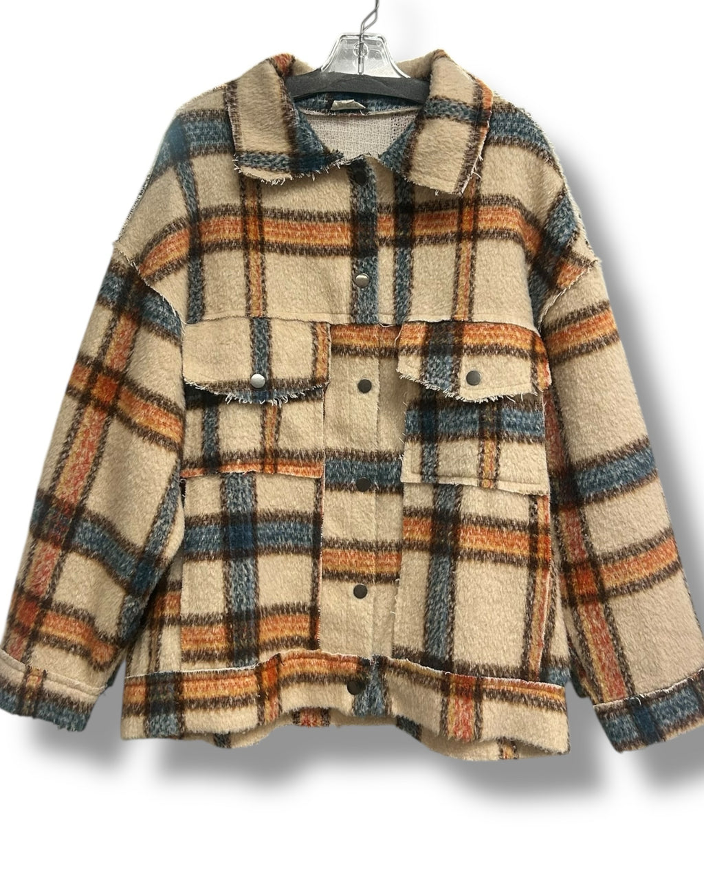 ANTHROPOLOGIE POL PLAID BRUSHED COTTON SHACKET SIZE LARGE