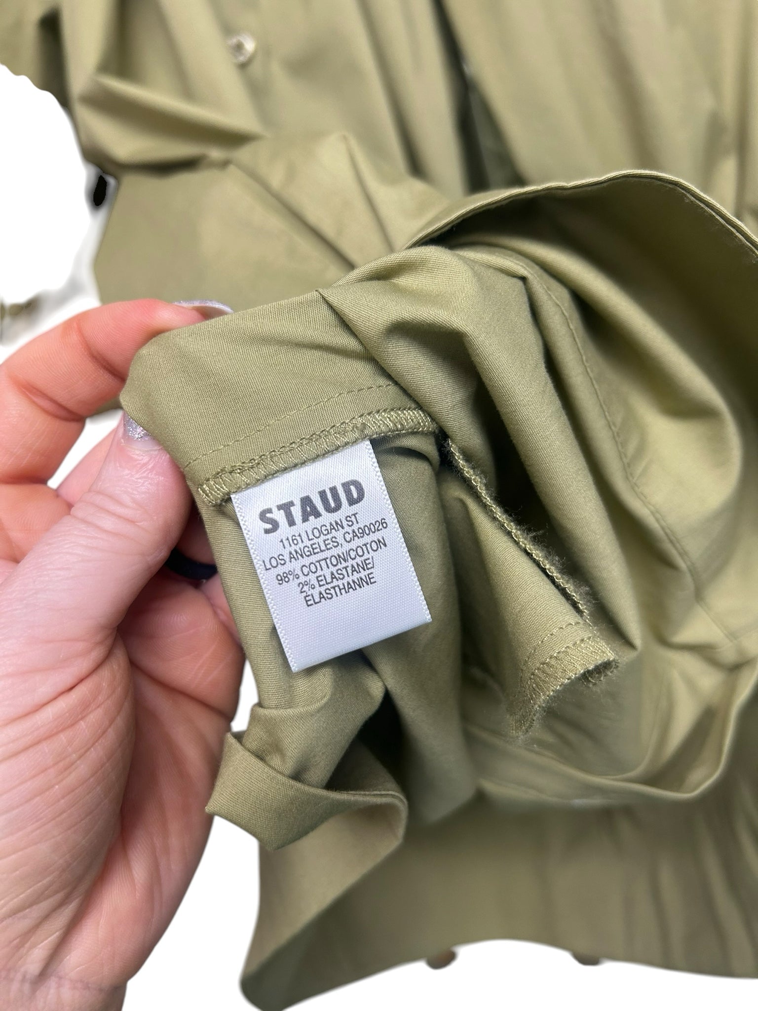 STAUD MINI VINCENT KHAKI BALLOON SLEEVES OLIVE GREEN DRESS SIZE SMALL