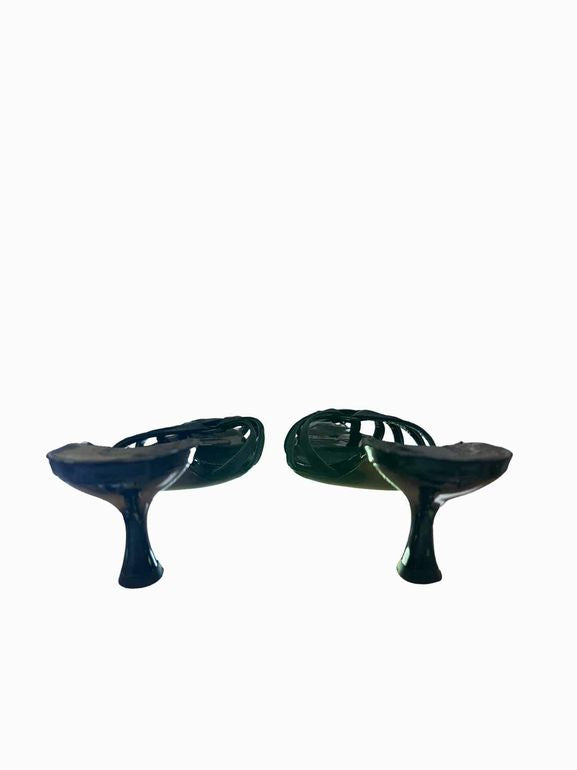 FERRAGAMO STRAPPY PATENT KITTEN HEEL SLIDE SIZE: 9.5