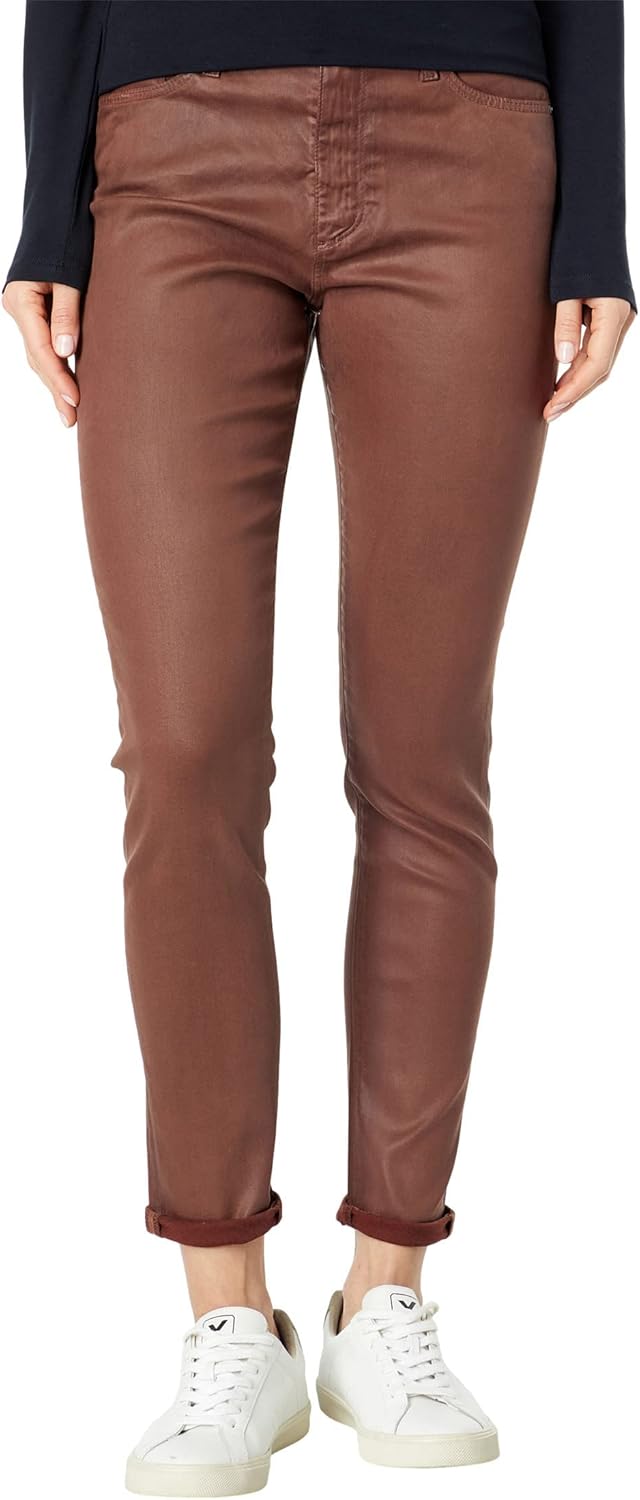 AG FARRAH SKINNY ANKLE LEATHERETTE COATED BROWN PANTS SIZE 28