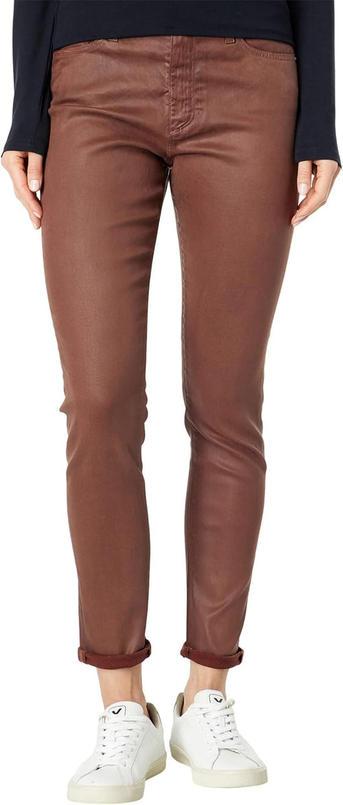 AG FARRAH SKINNY ANKLE LEATHERETTE COATED BROWN PANTS SIZE 28