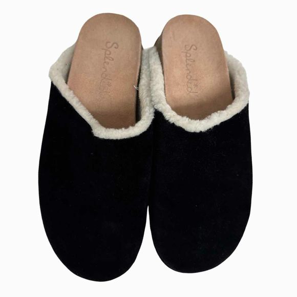 SPLENDID NEW! CORA SUEDE SHEARLING BLACK MULES SIZE 9