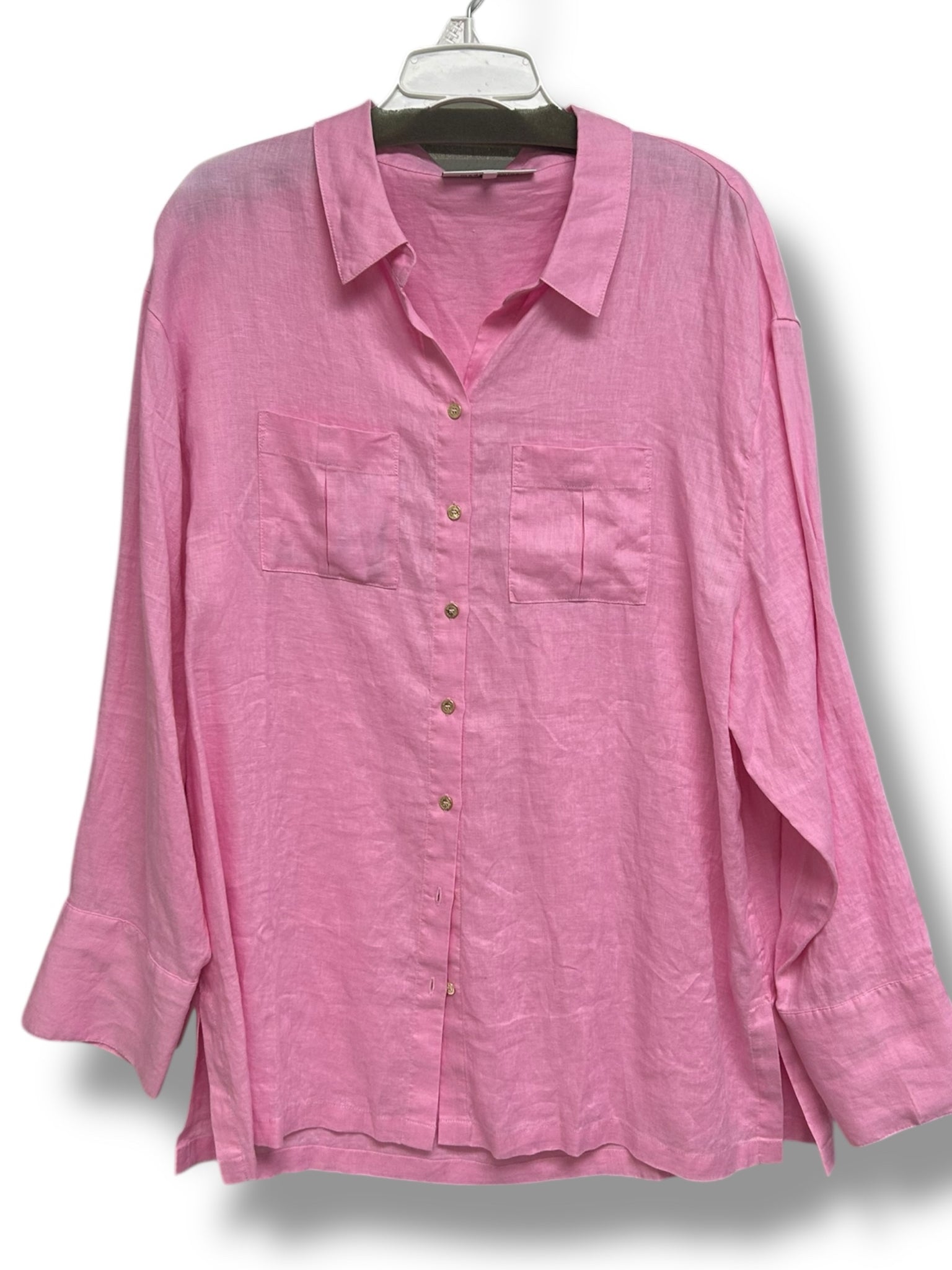 HEIDI KLEIN NEW! MARINA CAY BEACH LINEN BABY PINK BUTTON DOWN SHIRT SIZE XL