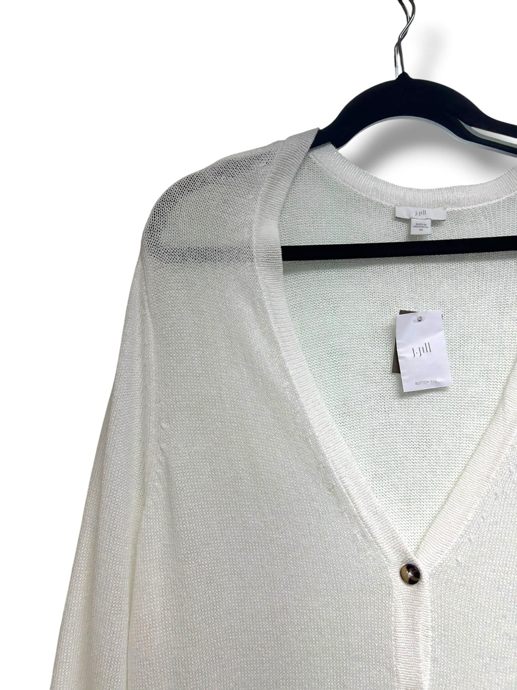 NWT J.JILL BUTTON FRONT WHITE LINEN COTTON LONG LENGTH CARDIGAN SIZE 2X