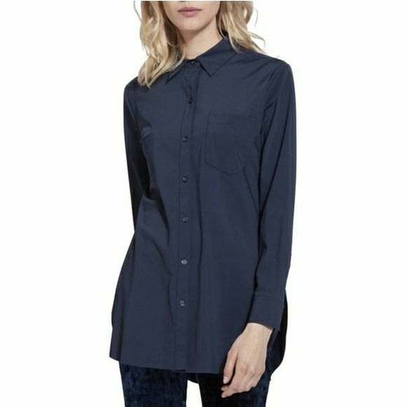 LYSSE SCHIFFER STRETCH NAVY TUNIC SHIRT SIZE L