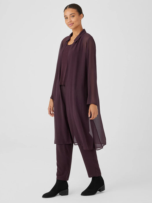 NEW! EILEEN FISHER SHEER SILK GEORGETTE CASIS OPEN JACKET/SHELL/PANT SET MEDIUM