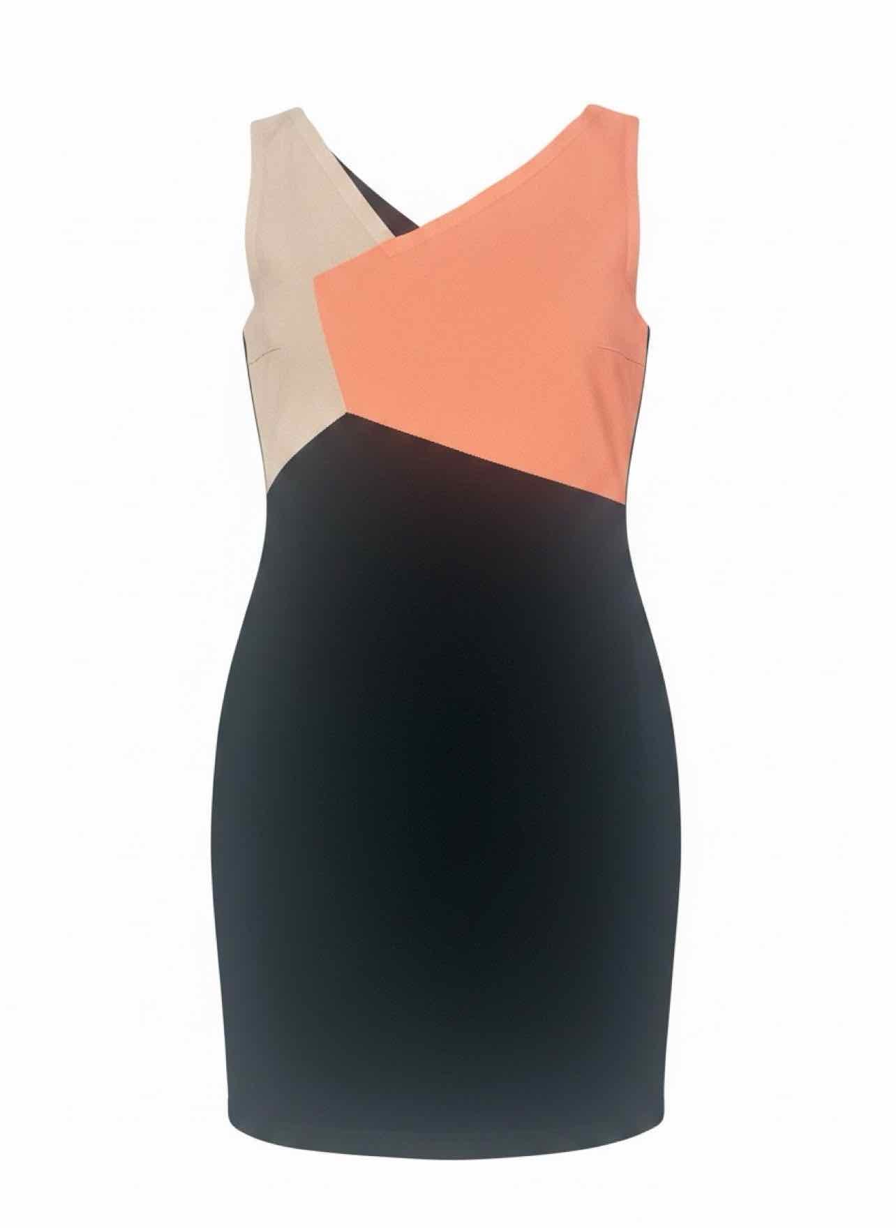 D EXTERIOR STRETCH COLOR BLOCK SLEEVELESS DRESS SIZE: L
