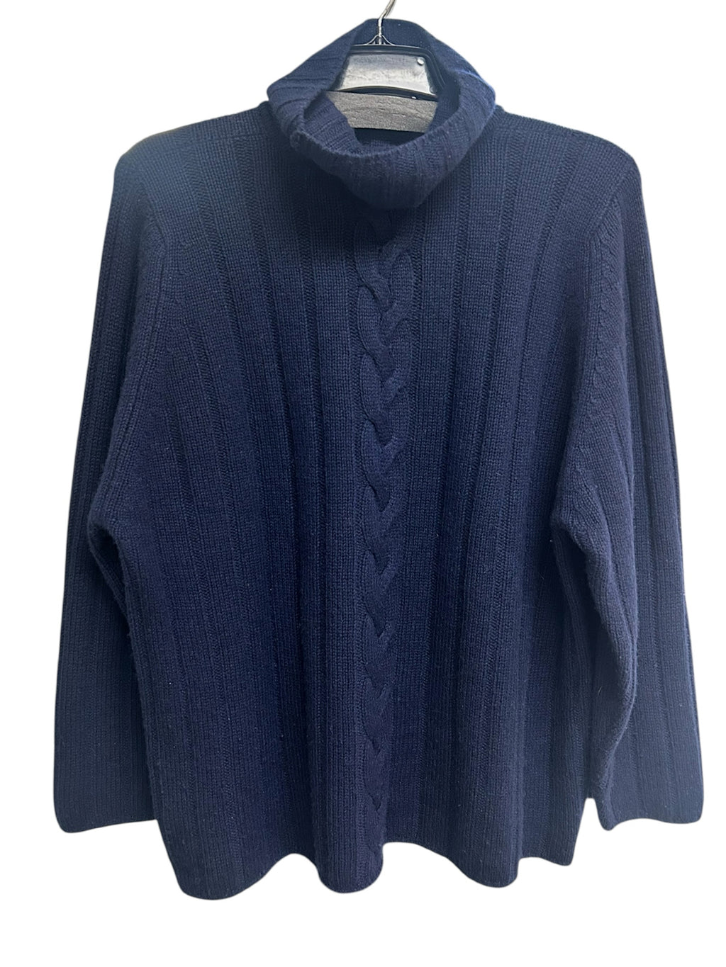 JOHNSTONS OF ELGIN 100% CASHMERE CABLE KNIT TURTLENECK NAVY  SWEATER SIZE XXL