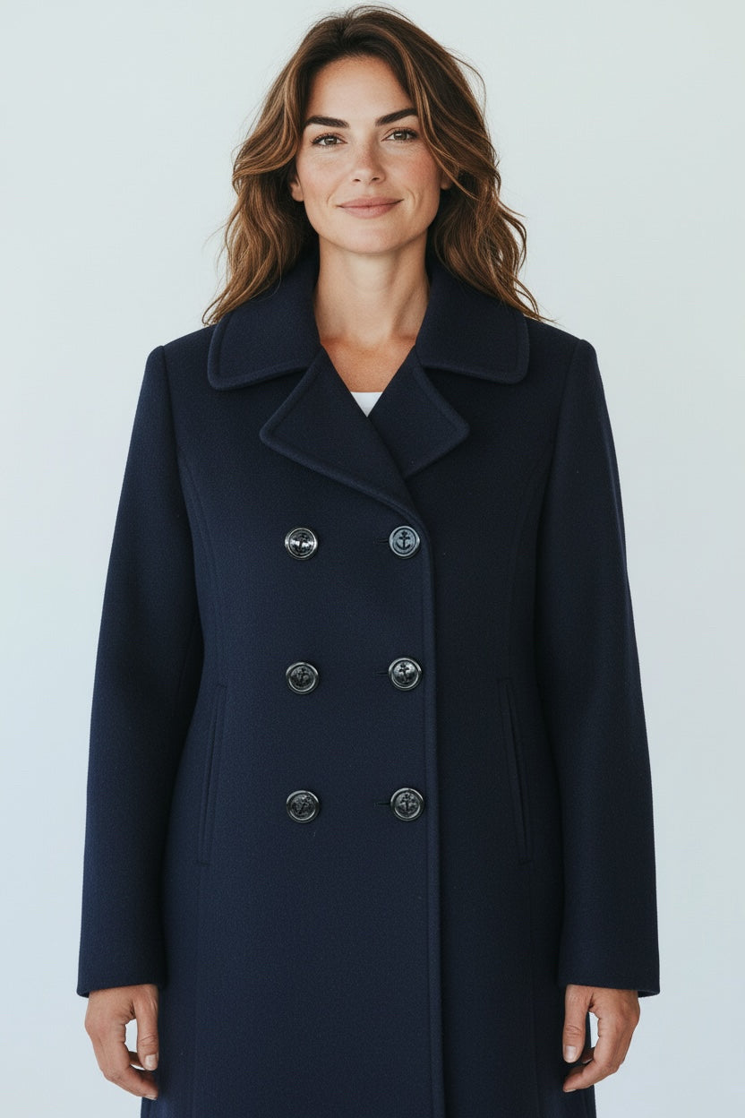 LANDS END VINTAGE NAVY BLUE  VIRGIN WOOL PEACOAT SIZE 12