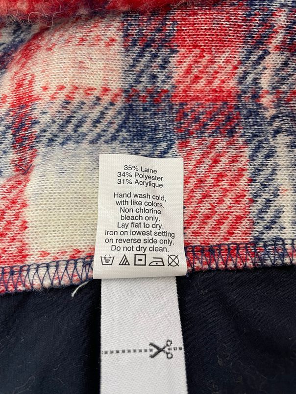 MADEWELL WOOL BRUSHED PLAID PULLOVER RED/WHITE/BLUE TOP SIZE S