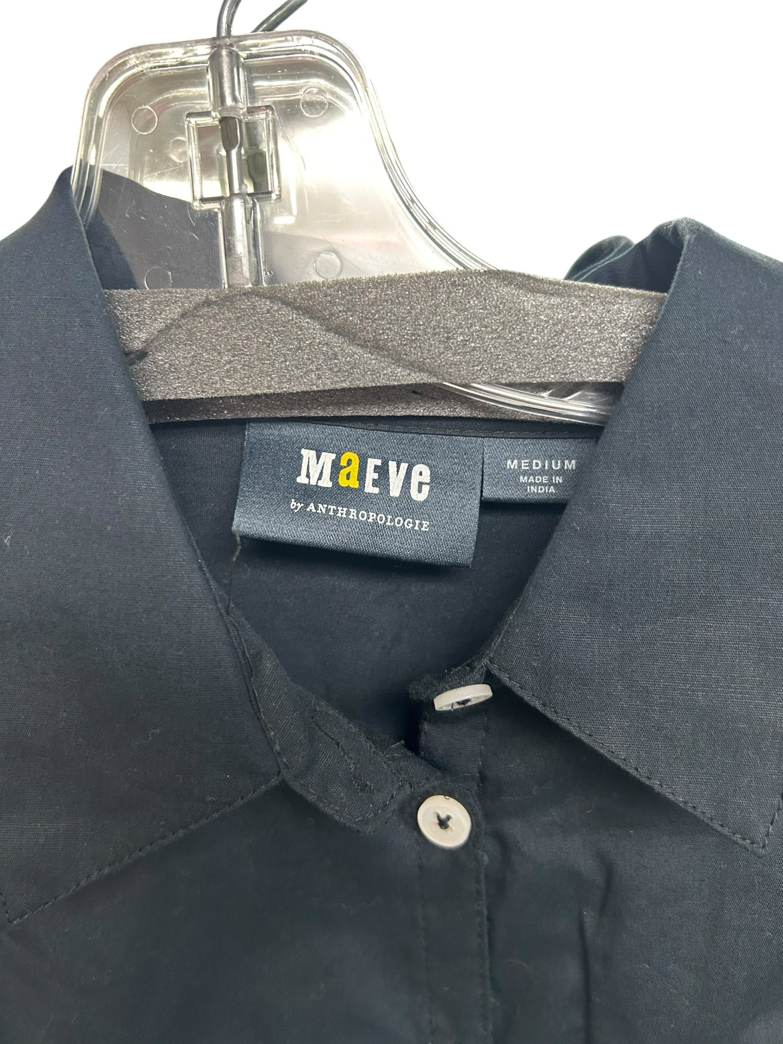 NWT ANTHROPOLOGIE MAEVE BLACK COTTON POPLIN BUTTON DOWN SIZE MEDIUM