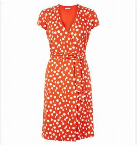 HOBBS SALLY RED POLKA DOT JERSEY WRAP FRONT DRESS SIZE US 6