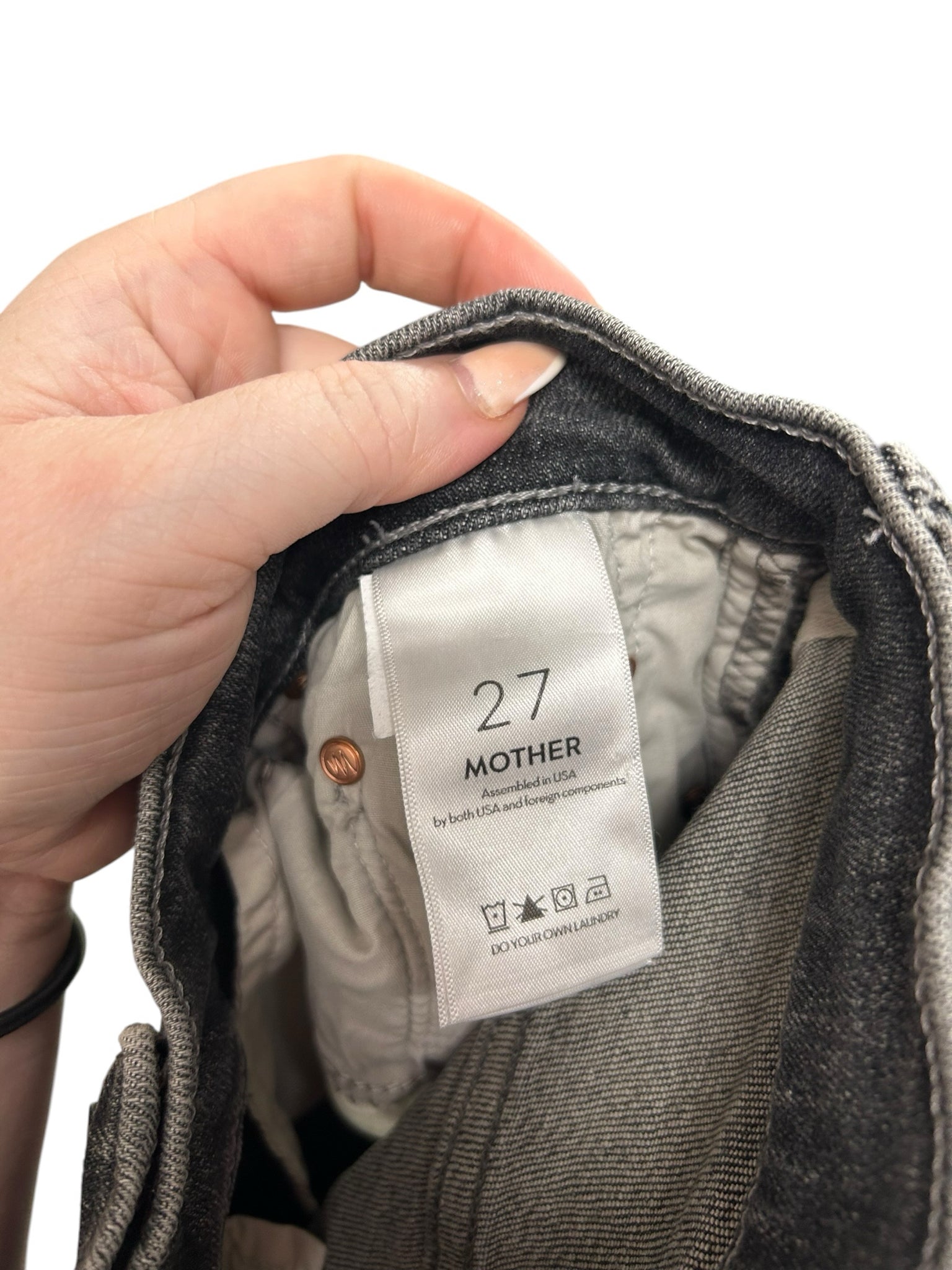 MOTHER THE SUPER SWOONER IN OPEN LATE CHARCOAL BLACK FRAY HEM JEANS SIZE 27