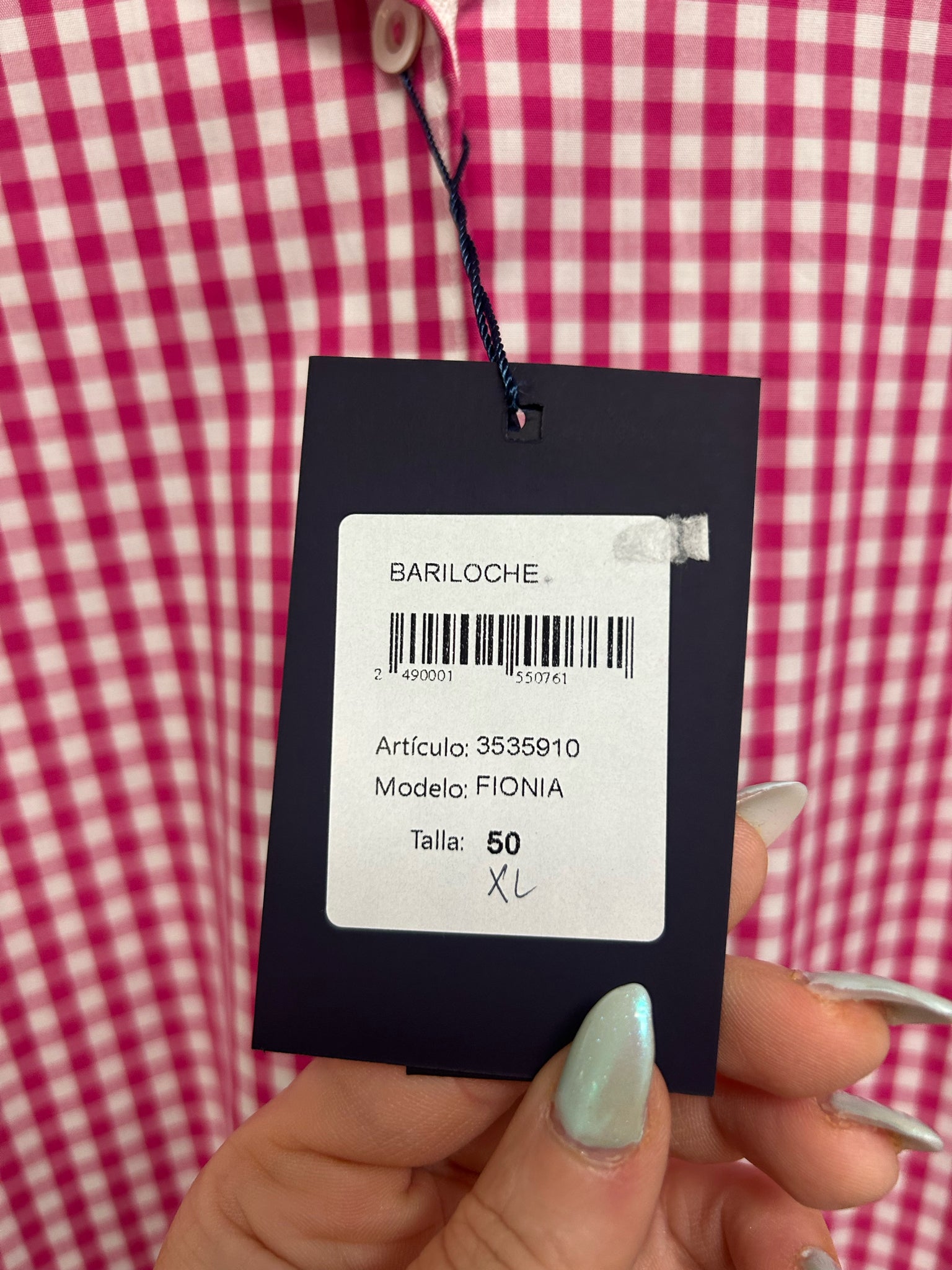 NWT BARILOCHE FIONA PINK GINGHAM COLLARED BUTTON DOWN TOP SIZE XL