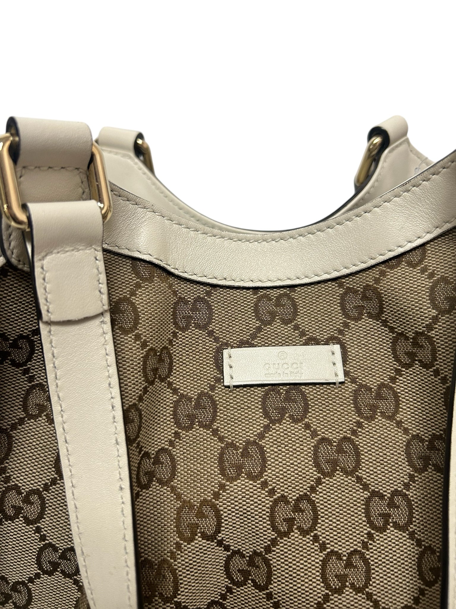 GUCCI GG CANVAS TOTE DOUBLE SHOULDER STRAP TAN CREAM