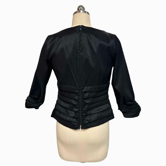 TADASHI PLEATED LAYERED TAFFETA VNECK BLACK TOP SZ 10