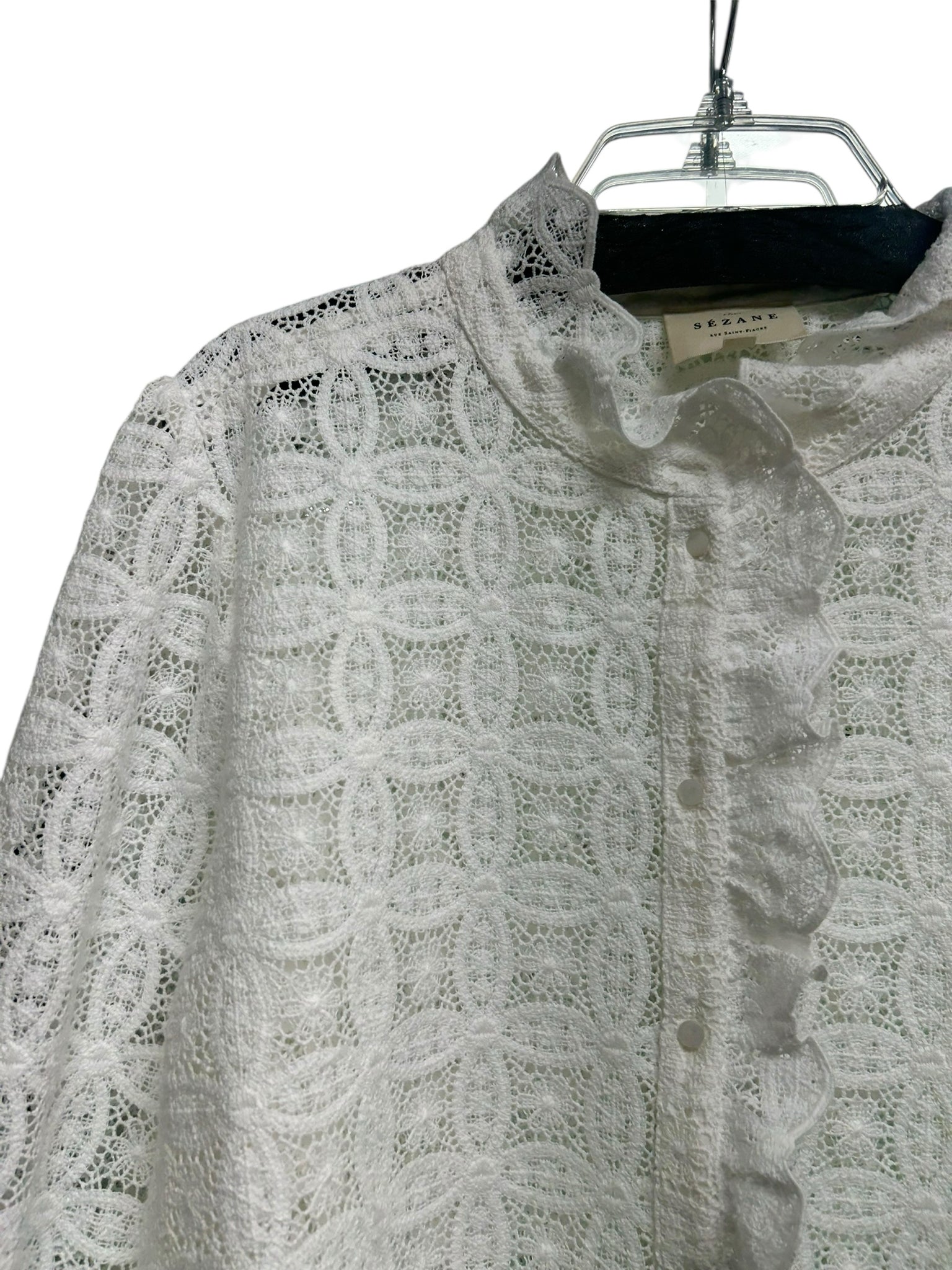 SEZANE CHLO SHIRT ECRU GUIPURE LACE BLOUSE SIZE 48