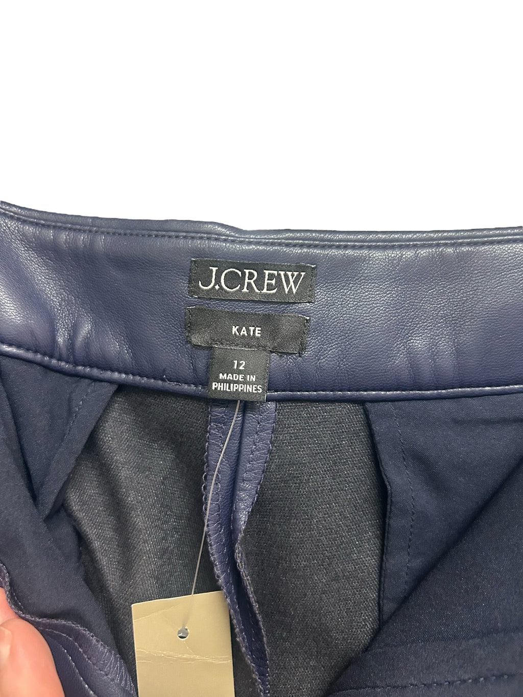 NWT J.CREW KATE FAUX LEATHER STRAIGHT LEG NAVY PANTS SIZE 12