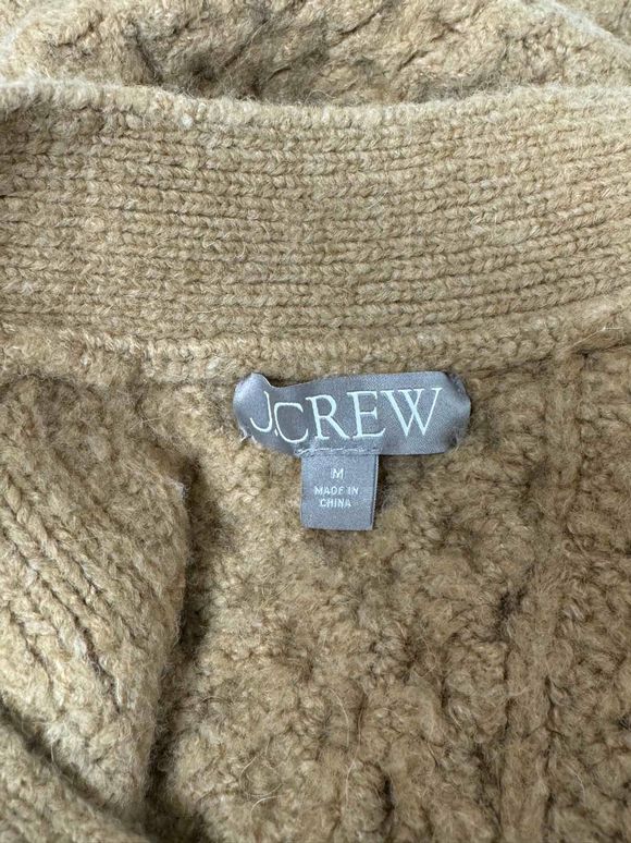 JCREW CABLE KNIT STRETCH CAMEL CARDIGAN SIZE M