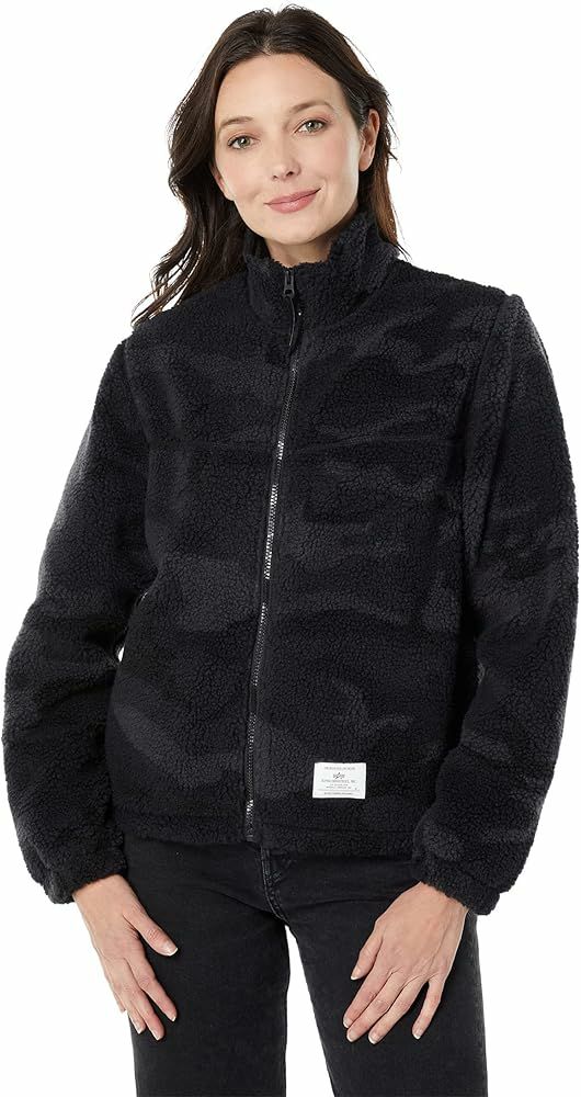 ALPHA INDUSTRIES REVERSIBLE SHERPA UTILITY BLACK CAMO JACKET SIZE XL