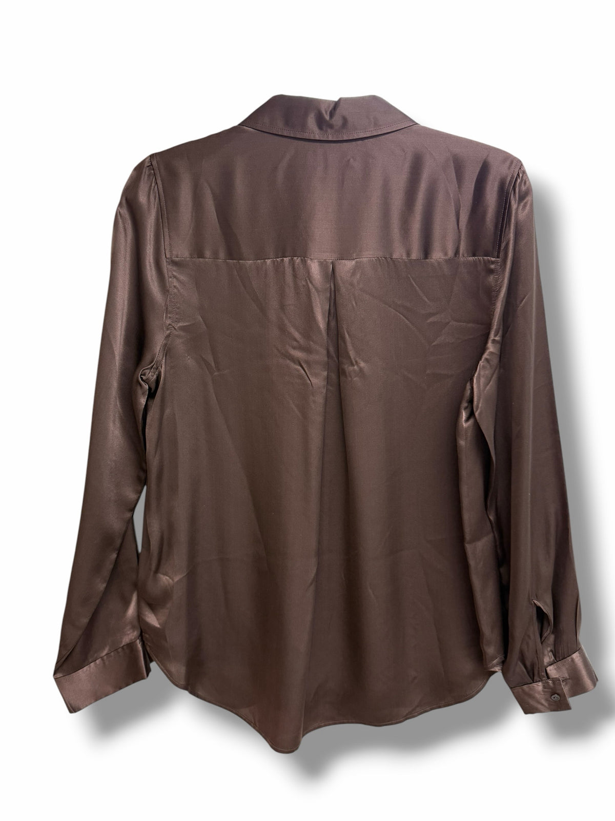 L'AGENCE CHOCOLATE BROWN TYLER SATIN SILK BUTTON DOWN BLOUSE SIZE MEDIUM