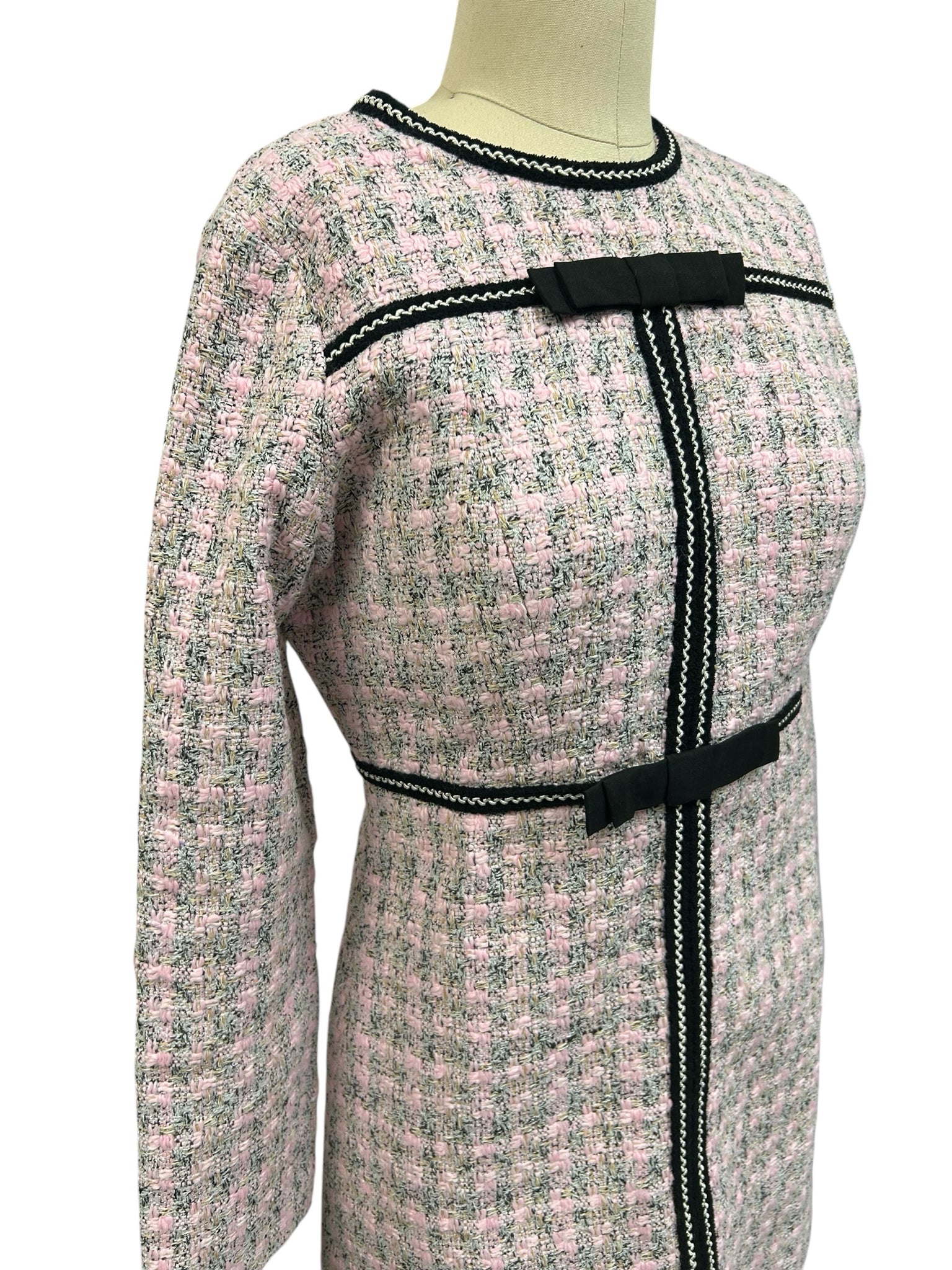 TUCKERNUCK POMANDER PLACE PINK BOW BRIGITTA TWEED DRESS SIZE XS