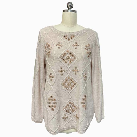 SOFT SURROUNDINGS ISRA BEADED EMBELLISHED NATURAL SWEATER SIZE M