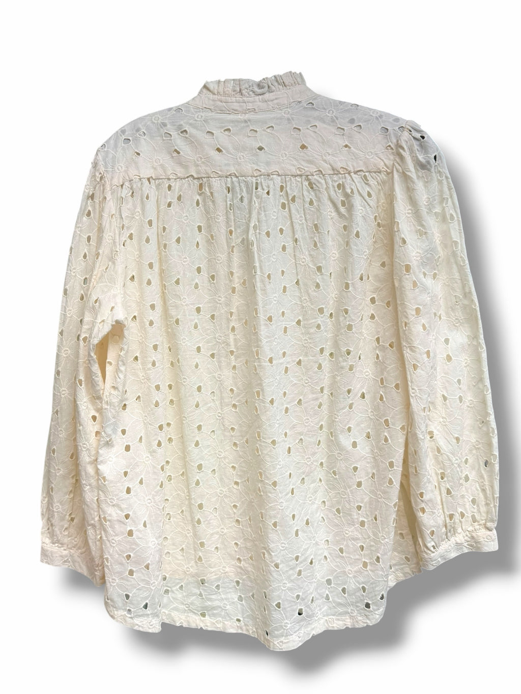 TROVATA BIRDS OF PARADISE QUINCY EYELET RUFFLE COLLAR  BUTTON UP SIZE SMALL